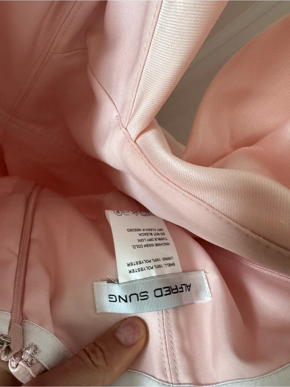 ALFRED SUNG Blush Pink Strapless Asymmetrical Draped Satin Gown